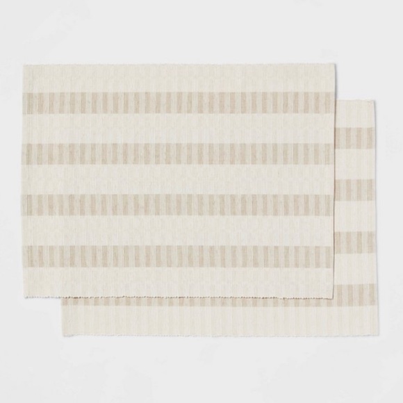 NWT THRESHOLD COTTON STRIPED PLACEMATS - TAUPE/WHITE STRIPED - Picture 1 of 3